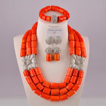 Fashionable orange nigerianske coral perler afrikanske coral halskæde smykker sæt C21-21-07