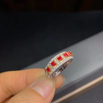 Fine Smykker 925 Sterling Sølv Natural Ruby Kvinder Trendy Stil, Udsøgt Justerbar Perle Ring