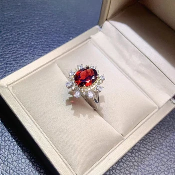 Fine Smykker 925 Sterling Sølv Nedfældning Med Naturlige Perler Kvinders Populære Dejlige Blomst Rød Granat Justerbar Ring Støtte Opdage