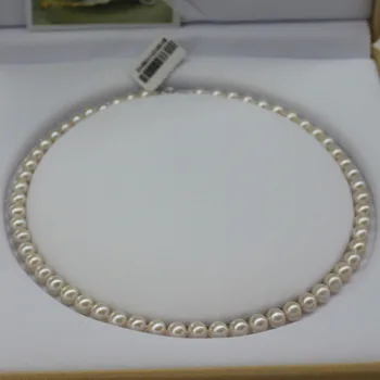 Fine smykker pearl 7-8MM smykker naturligt ferskvand perle halskæde 925 Sølv lås LANG 18INCH