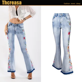 Flare Jeans Kvinder 's Europa og Amerika Tunge Industri 3D-Broderi Kvinders Jeans Bukser Flare Pants Store Kvinder' s Wear