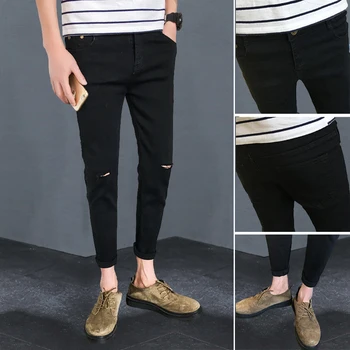 Foråret 2021 mænds mode bukser studerende ankel længde mand slim fit koreanske streetwear skole teenager cowboy denim jeans til mænd