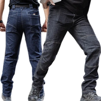 Foråret Mænd Taktiske Denim Bukser som er Elastiske Jeans Bukser Komfortable Multi Lommer Pendler Styrke Knæ Uddannelse Bukser 2XL
