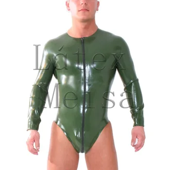 Front lynlås design til mænd army grøn Fetish latex bondage bodysuit, hvad der er fremstillet af 0,4 mm tykkelse naturlig latex materialer