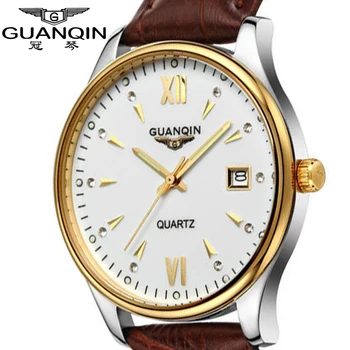 GUANQIN Luksus mode ur i Ægte læder rem Mænd ser Top Mærke klassisk kjole ure vandtæt mænd mekaniske armbåndsure
