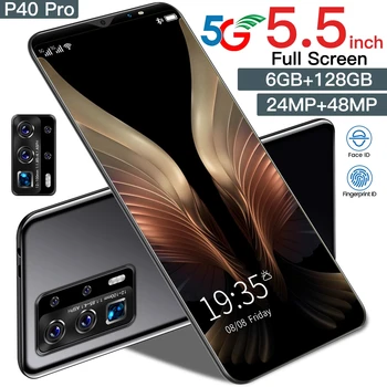 Galxy P40 Pro 5.5 Tommer Fingeraftryk Face ID 4800mAh Andriod 10.0 Dual SIM Mobiltelefoner 10 Centrale 24+48MP MTK6763 Mini Smart Phone