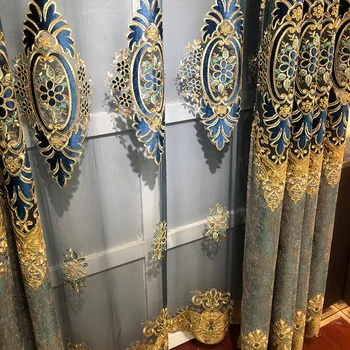 Gardiner til Opholds-Spisestue, Soveværelse Stof Europæisk Stil Chenille Broderede gardiner Færdige Produkt