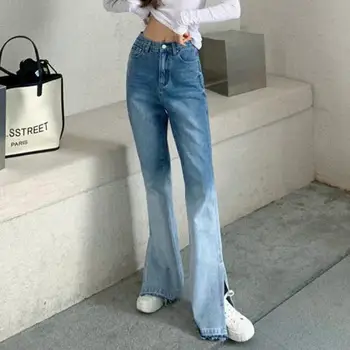 Genayooa Koreanske Høj Talje Jeans Bred Ben Casual Løs Flare Jeans Blå Denim Boyfriend Jeans For Kvinder Jean Bukser 2020