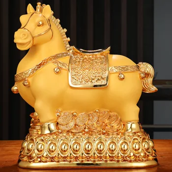 Golden Horse Sparegris Dekoration Og Kreative Feng Shui Håndværk Hjem Dekorationer Åbne Gaver Statuer, Skulpturer