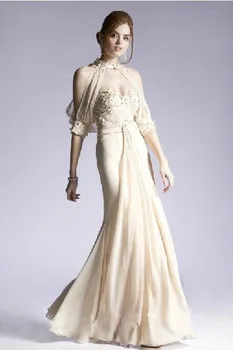 Gratis forsendelse 2018 Udsøgt Brugerdefinerede Beige Chiffon vestidos formales Stropløs Havfrue Aften-Lange kjoler til brudens mor