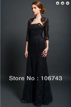 Gratis forsendelse maxi elegant kjole 2016 Formel aften, nye mode vestidos formales lang sort aften kjoler med lace jacket