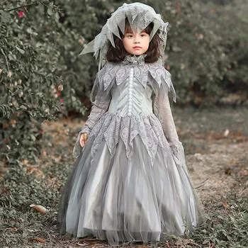 Grå Piger Corpse Bride Cosplay Børn Børn Halloween Zombie-Kostumer Til Karneval Purim Parade Maskerade Rolle Spil Party Dress