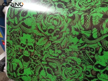 Grøn Kraniet Sticker Bomb Camouflage Vinyl-Folie Rulle Selvklæbende Bil Mærkat Wrap Luft Boble Gratis Udgivelse