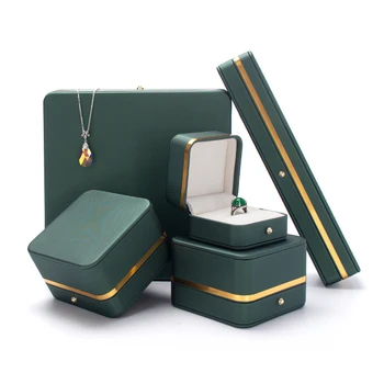 Grøn Pu-Læder Halskæde Smykker Emballage Gaveæske Til Luksus Kvinder Wedding Ring, Armbånd, Øreringe Fremvise Smykker Organizer