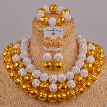 Gul Imiteret Perle Afrikanske Smykker Sæt Nigerianske Perler Halskæde Sæt Party Smykker FZZ47