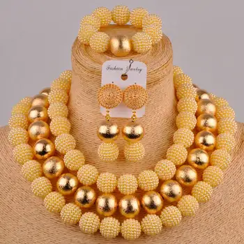 Guld kostume afrikanske halskæde smykker sæt beige simuleret pearl nigerianske bryllup brude smykker sæt, FZZ78