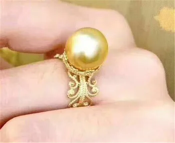 HABITOO Luksus 10-11MM Guld Kulturperler Perle Justerbare Ringe til Kvinder, Mode Smykker Golden Crown Holder Indlagt Pearl Gave