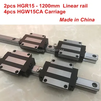 HGR15 lineær føringsskinne: 2stk HGR15 - 1200mm + 4stk HGW15CA lineær blok transport CNC dele