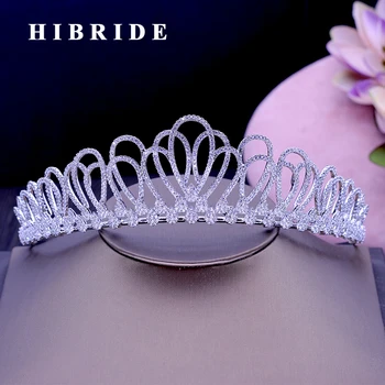 HIBRIDE Nye Flower Design Hårbøjle Ædle Cubic Zircon Crown Og Diademer Brude Hår Tilbehør Til Bryllup Gaver C-50