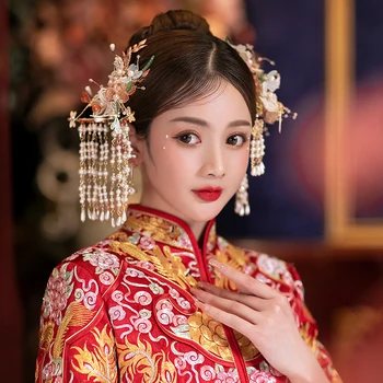 HIMSTORY Traditionel Kinesisk Hårnål Gold Hair Combs Bryllup Hår Tilbehør Pandebånd Stick Hovedklæde Hoved Smykker