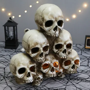 HOT Halloween Glød Skull Hoved Horror Stemning Skulptur Harpiks Håndværk til Halloween Dekoration Rekvisitter
