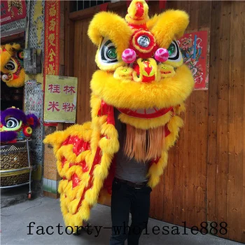 Halloween Tøj Kinesiske Folk Art Lion Dance Maskot Kostume Uld Sydlige Løve for To Voksne Karneval Jul Voksen Tøj