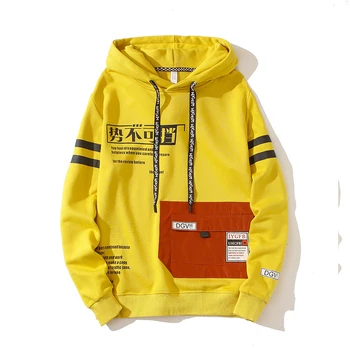 Harajuku Hoodie Sweatshirt Unge Grafisk Graffiti Kanji Hip Hop Streetwear Hoodie Foråret Efteråret Pullover Hættetrøjer til Mænd