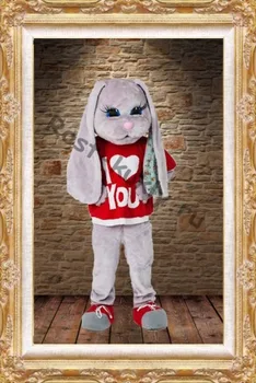 Hare Puppet Maskot Kostumer Kanin maskot kostumer med Røde T-shirt til Voksne Dyr Jul Karneval fest arrangement