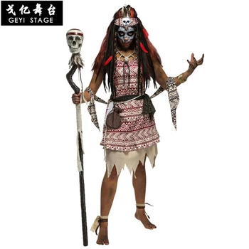 Heksen Cosplay Kostumer Primitive Indiske Stammefolk leder Tøj Karneval, Påske og Halloween Kostumer til Mænd, Kvinder Voksen Fancy