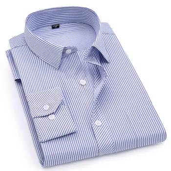 Herre Business Casual Langærmet Skjorte i Klassisk Stribet Mandlige Social Skjorter Plus Størrelse 8XL 7XL 6XL 4XL 5XL Slim Fit