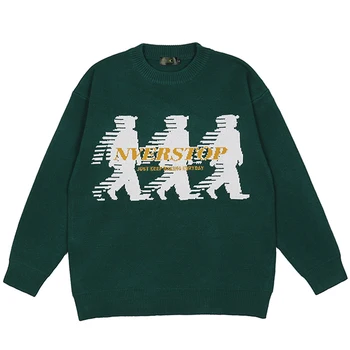 Herre Harajuku Retro Brev Person Print Sweater Vinter Unisex Par Oversize Tøj O-hals Vintage Løs Strik Pullover