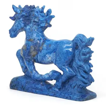Hest Figur Naturlig Gemstone Lapis Udskårne Dyr Statue Home Decor 5.51