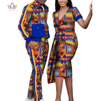 Hip Hop Afrikanske Par Påklædning Bazin Riche Dashiki Mænds Afslappet Jakkesæt og Kvinder Nederdel Sæt Afrikanske Tøj for Elskere WYQ797