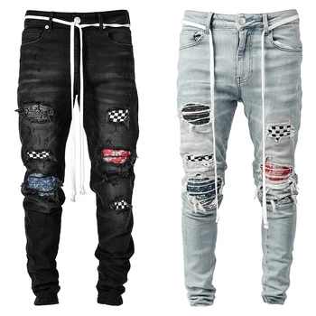 Hip hop denim bukser til mænd street Slank Hul klassisk Mærke slidte jeans til mænd