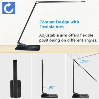 Hot bordlampe med Trådløse Oplader, USB-Opladning, 5 Lysstyrke 3 Farve Justerbar bordlampe Fleksibel for at Studere Kontor Soveværelse