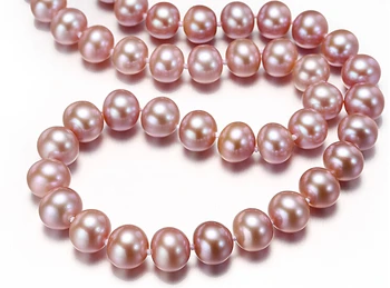 Hot-salg +++429 Ægte pink lilla 8-9mm udvalg af Højglans Pink dag ferskvand perle halskæde, men ægte kvindelige