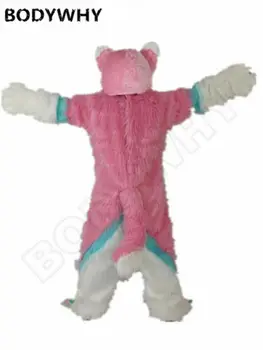 Husky Hund Fursuit Mascot Lang Pels Pink Kostume Fox Cosplay Fancy Kjole Voksen Ny Animationsfilm Særlig Beklædning, Gaver Nyhed Stil