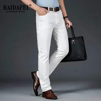 Hvide Mænds Strække Slim Jeans 2021 Nye Klassiske Stil, Mode Afslappet Broderi Bomuld Denim Bukser Mandlige Brand Bukser