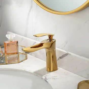 Håndvask Armatur Luksus Lyse Guld Enkelt Håndtag Varmt Og Koldt Badeværelse Vask Vandhane Af Høj Kvalitet Messing Dæk Armatur Krom