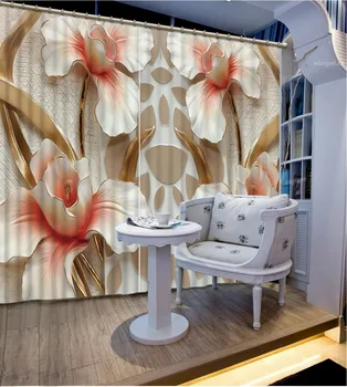 Høj Kvalitet Tilpasse størrelsen Moderne relief 3d blomst brugerdefinerede gardin mode, indretning Parasol Vindue Gardin 3D Gardiner
