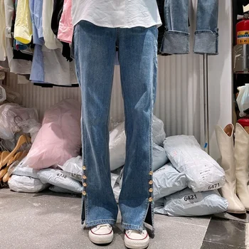 Høj Vintage Talje Split Jeans Kvinder Nye 2022 Foråret Lige Bred Ben Denim Bukser, Casual Bukser, Mode Og Lækre Jeans Kvinde
