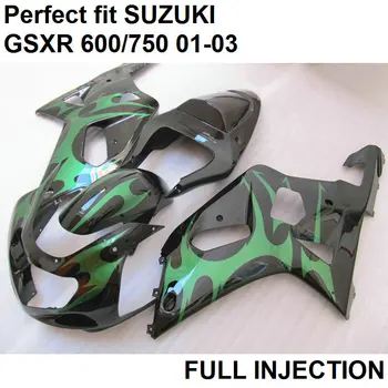 Høj kvalitet ABS stødfangere for Suzuki GSXR600 01 02 03 grøn sort sprøjtestøbe fairing kit GSXR750 2001 2002 2003 LV74