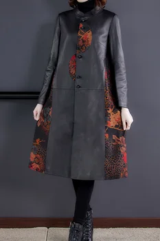 I efteråret Og Vinteren, Plus Size Mor Bære Nye Mode Slank Sort Windbreaker Jakke Trendy Kvinders High-end Læder Trench Coat