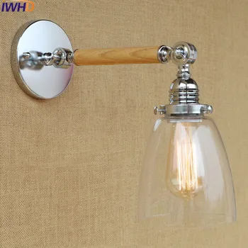 IWHD Loft-Industriel Vintage væglampe Soveværelse Retro Glas, Træ-Væg Sconce Edison Led-Væg Lys Armatur Belysning Trapper