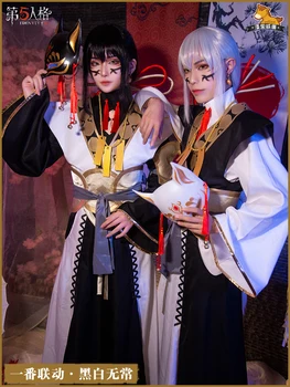 Identitet V Cosplay kostumer Wu Chang Hvid/Sort Vagt Cosplay Kostume Hud Uniformer Tøj Passer Kimono Sæt Og paryk Hovedbeklædning