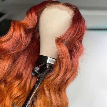 Ingefær Orange Body Wave Lace Front Wig For Kvinder Menneskelige Remy Babyhair Preplucked Brasilianske Kan Farvestof 18% Tæthed 26Inch Glueless