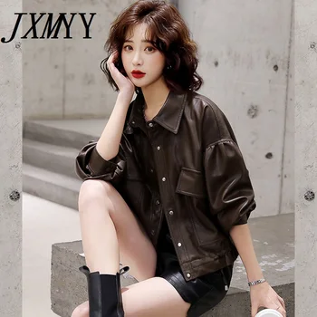 JXMYY Kvinder Læder Shorts 2021 Forår Og Efterår koreanske Løs Mode Western Stil Pu Læder Jakke