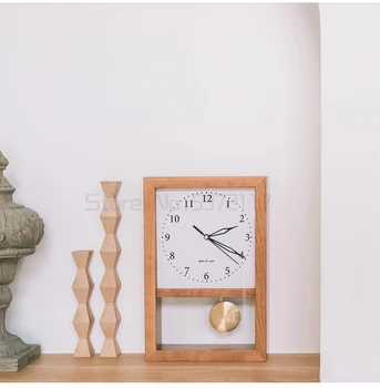 Japansk massivt træ væg ur i retro stuen dekorativt ur Nordiske hjem møbler tavs Skrivebord Ur