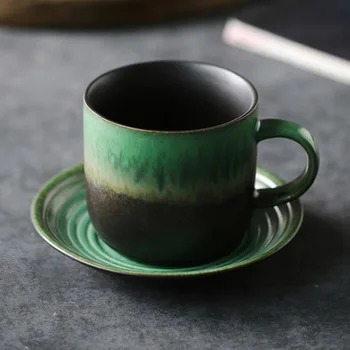 Japansk-stil stentøj kaffe kop, kaffe kop og underkop sæt, enkel italiensk håndlavet cup, keramik, håndlavet retro og sæt