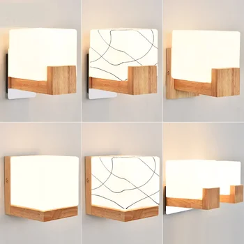 Japansk-stil træ væglampe kreative korridor mystiske balkon enkelt-head belysning rektangulær kasse væglamper ZA MZ80